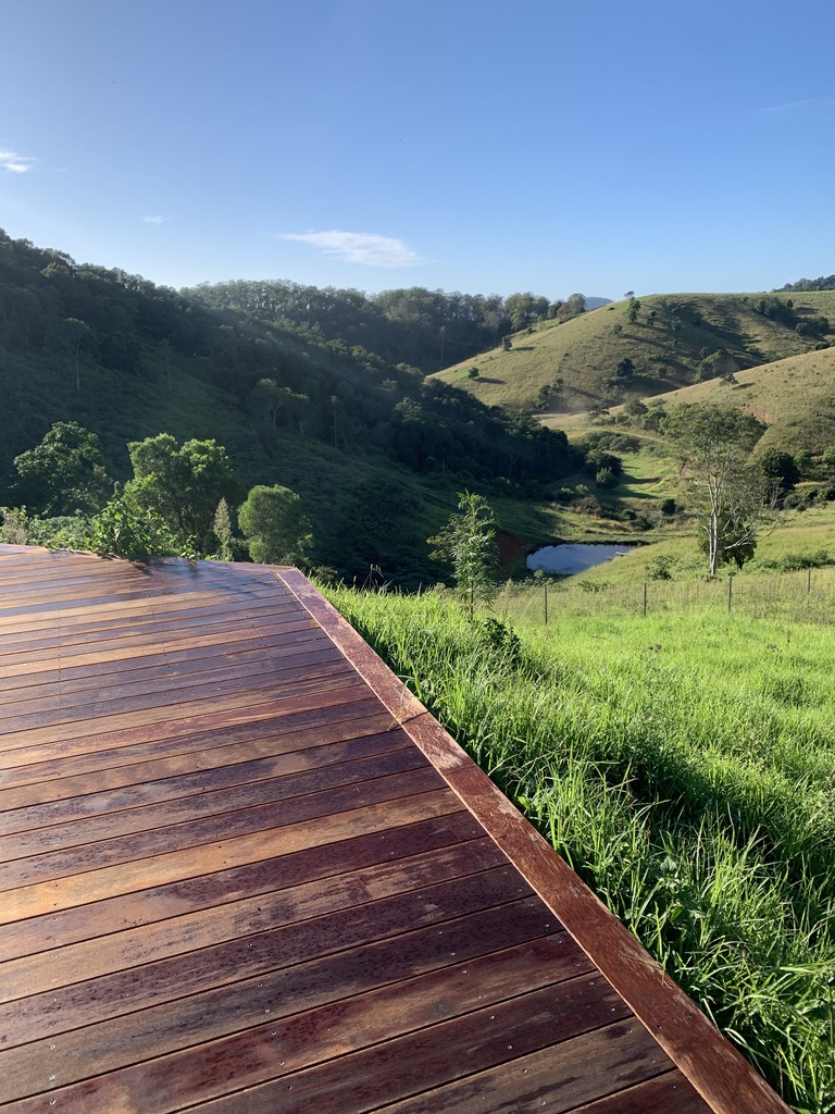 Hardwood deck looking across the valley